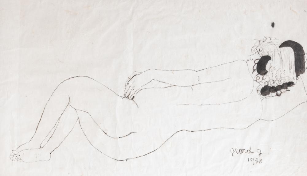 Georges Grard comparable auction result: georges grard 1901 1984 reclining nude 1978 ink drawing 70 x 120 cm 27 5 x 47 2 in frame 76 x 127 cm 29 9 x 50 in