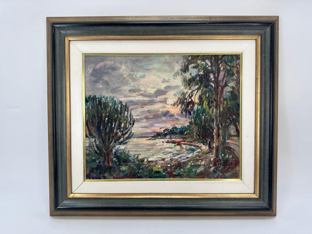 André Hallet comparable auction result: andr hallet 1890 1959 bord de fleuve anim kisengi rwanda 1951 huile sur panneau certifi e au dos par madame devret hallet fille de l artiste dimensions 32 x 40 cm