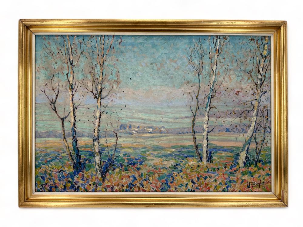 Henri Deglume comparable auction result: henri deglume 1865 1940 la plaine aux bouleaux en automne huile sur toile dimensions 47 x 71 cm