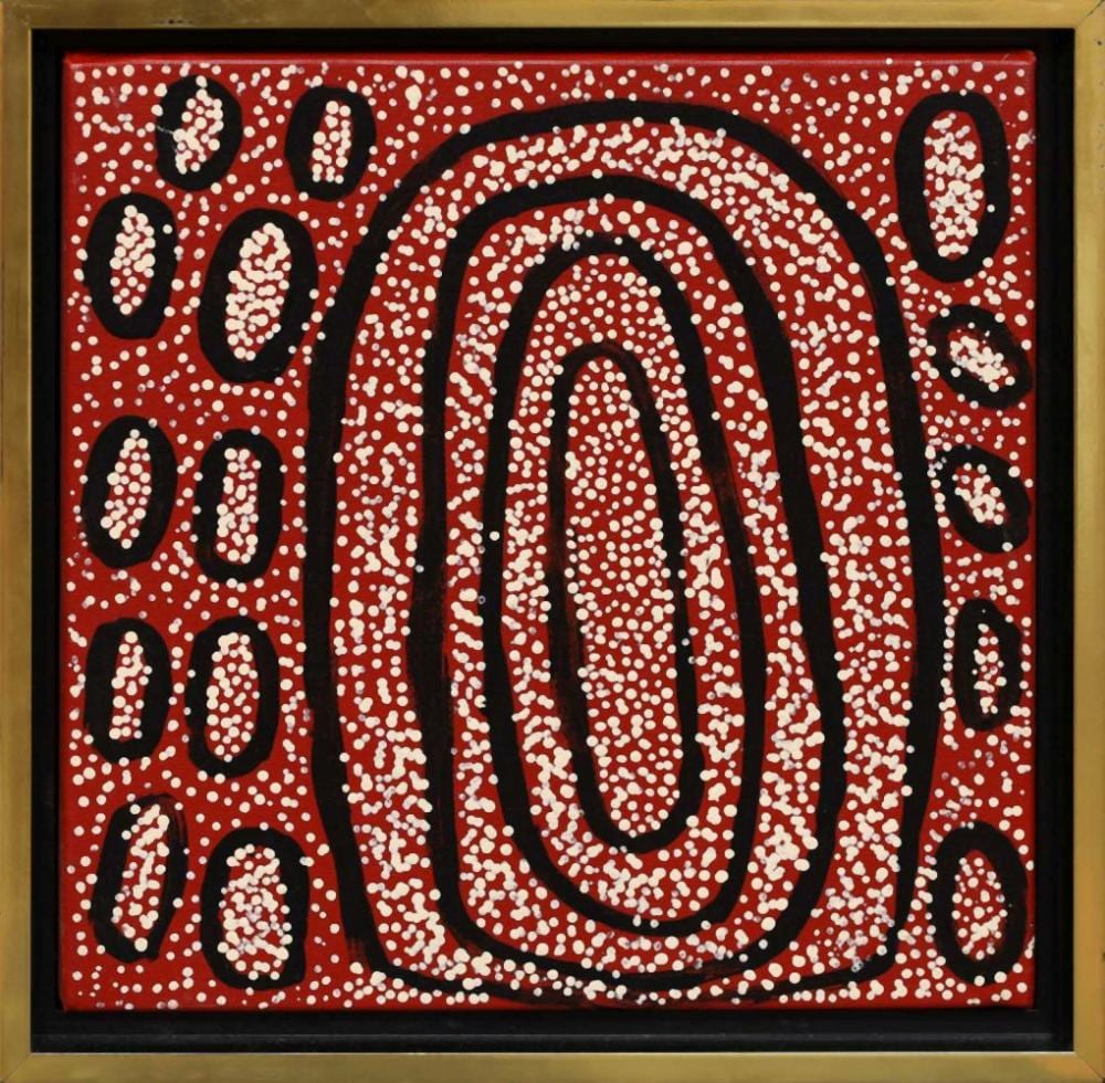 Ngoia Pollard Napaltjarri comparable auction result: ngoia pollard napaltjarri lakes near nyrippi acrylic on canvas painted in 2000 artwork is framed and ready to hang