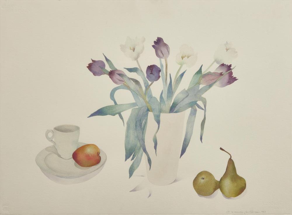 susan headley van campen american b 1951 fruit and purple tulips · Freeman's | Hindman · 2024-02-08 Susan Headley van Campen comparable auction result: susan headley van campen american b 1951 fruit and purple tulips