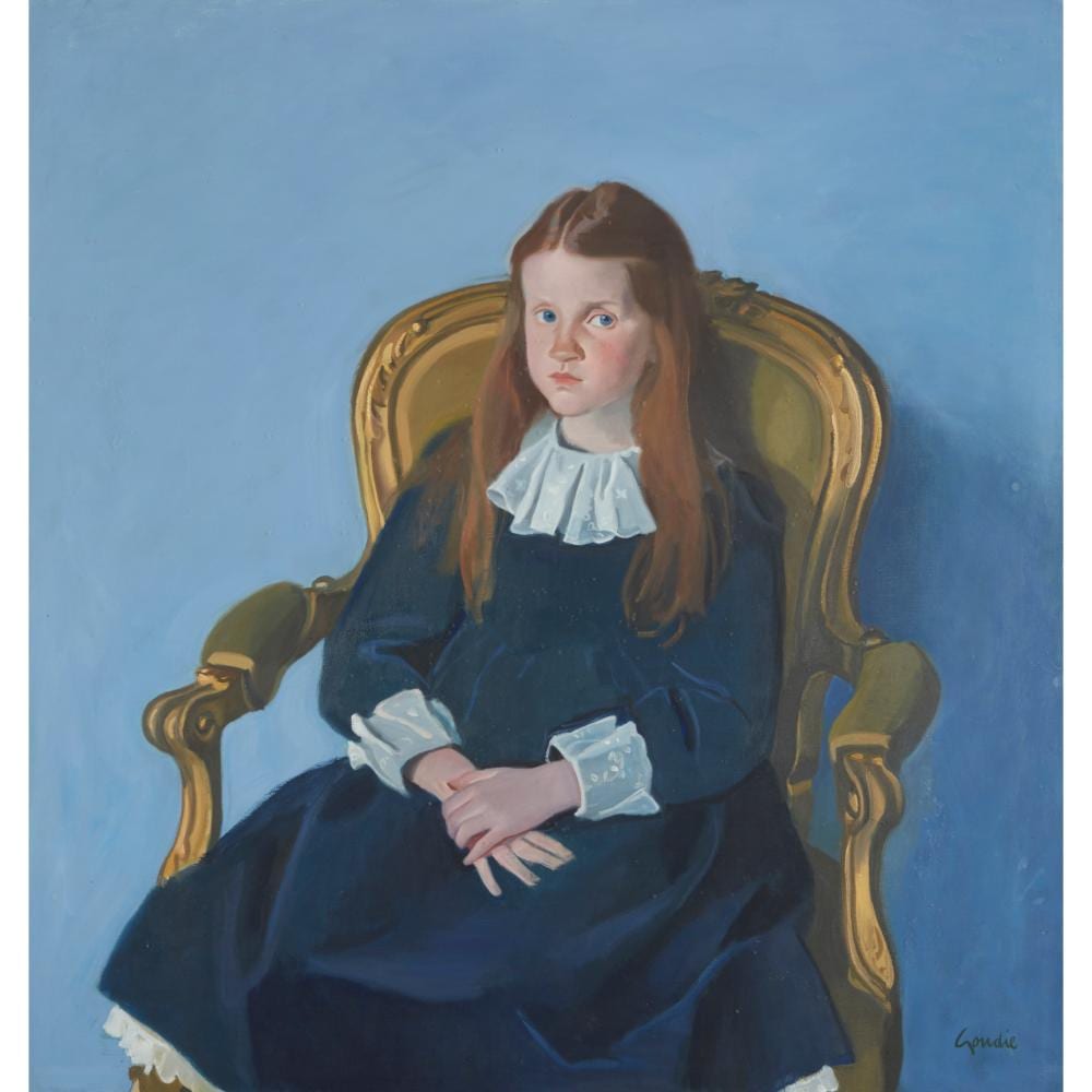 Alexander Goudie comparable auction result: alexander goudie scottish 1933 2004 portrait of a girl in a gold chair