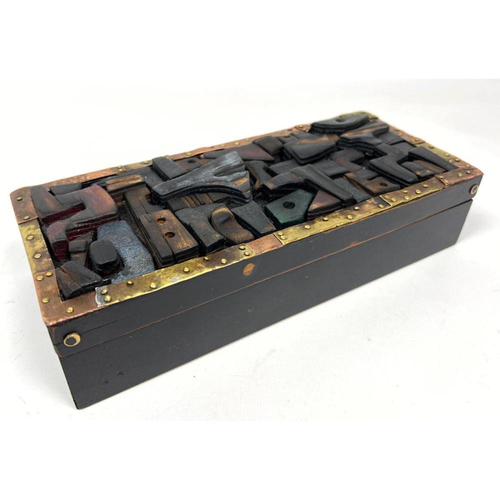 Adam Henderson comparable auction result: adam henderson 2020 handmade studio dresser box carved wood pieces and mixed metal trim