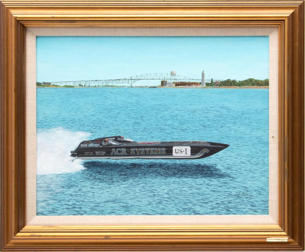 Jim Clary comparable auction result: jim clary american 1939 2018 oil on canvasboard us 1 racing boat h 14 w 18