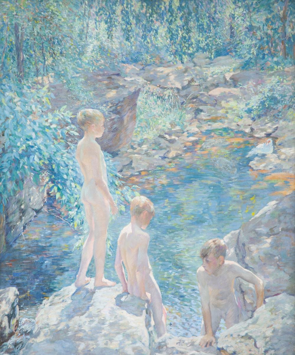 Roy Cleveland Nuse comparable auction result: roy cleveland nuse american 1885 1975 three boys at the sheephole