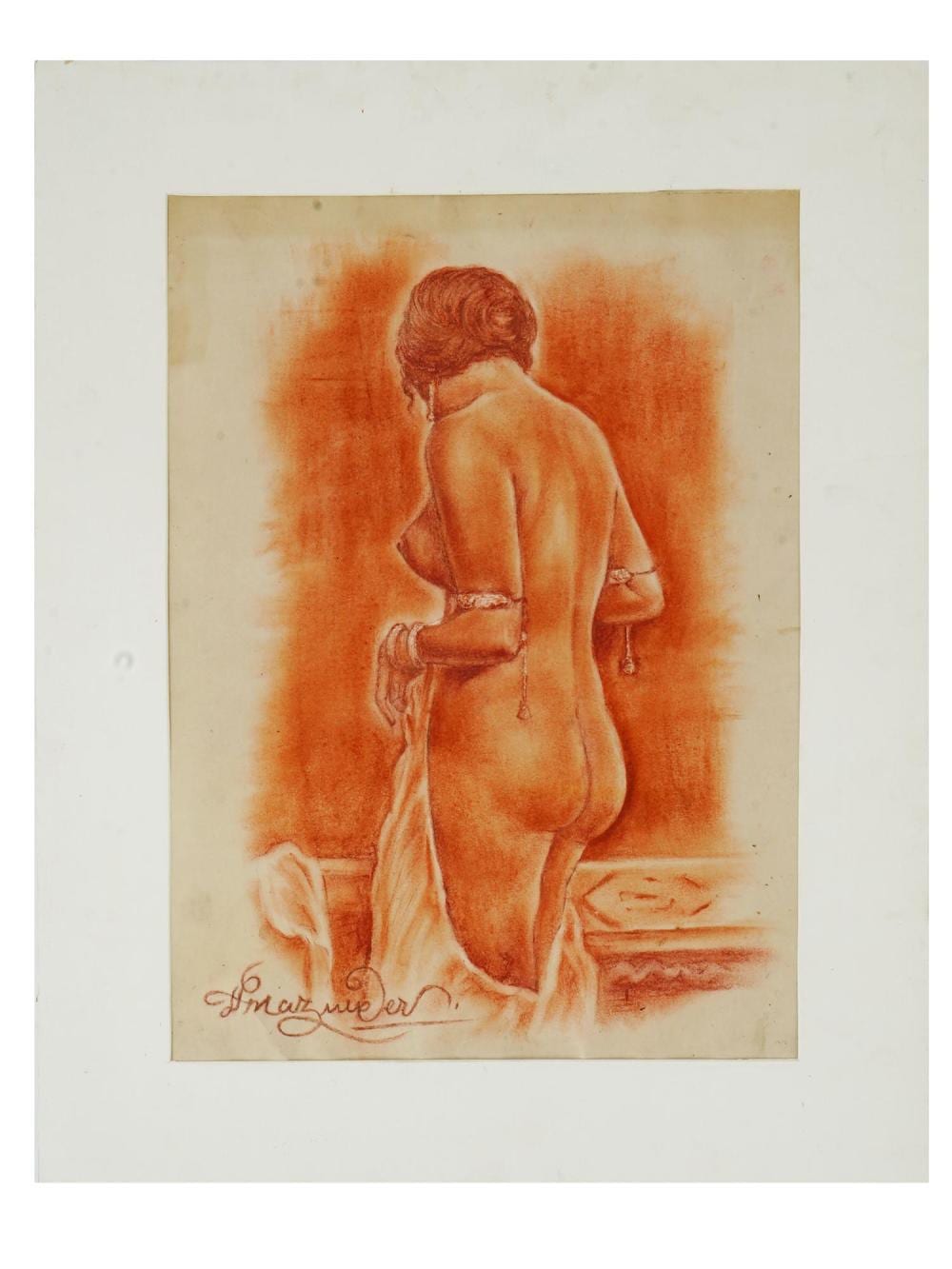 Hemendranath Mazumdar comparable auction result: indian crayon painting by hemendranath mazumdar