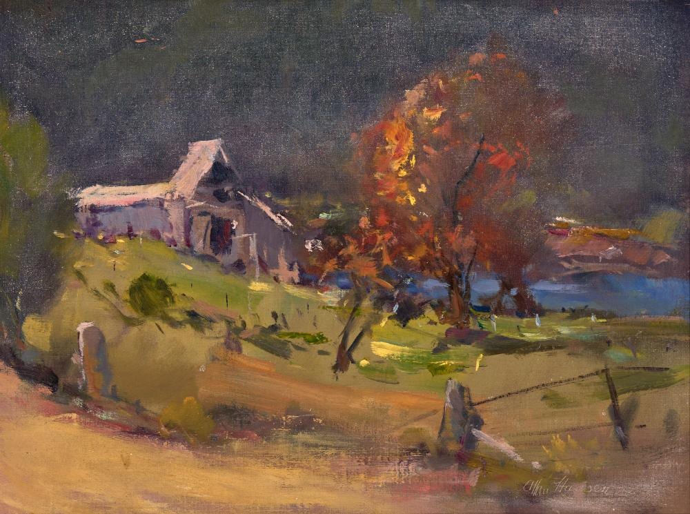 Allan Hansen comparable auction result: allan hansen 1911 2000 megalong valley autumn oil on canvas board 29 x 39 cm frame 44 x 53 x 3 cm