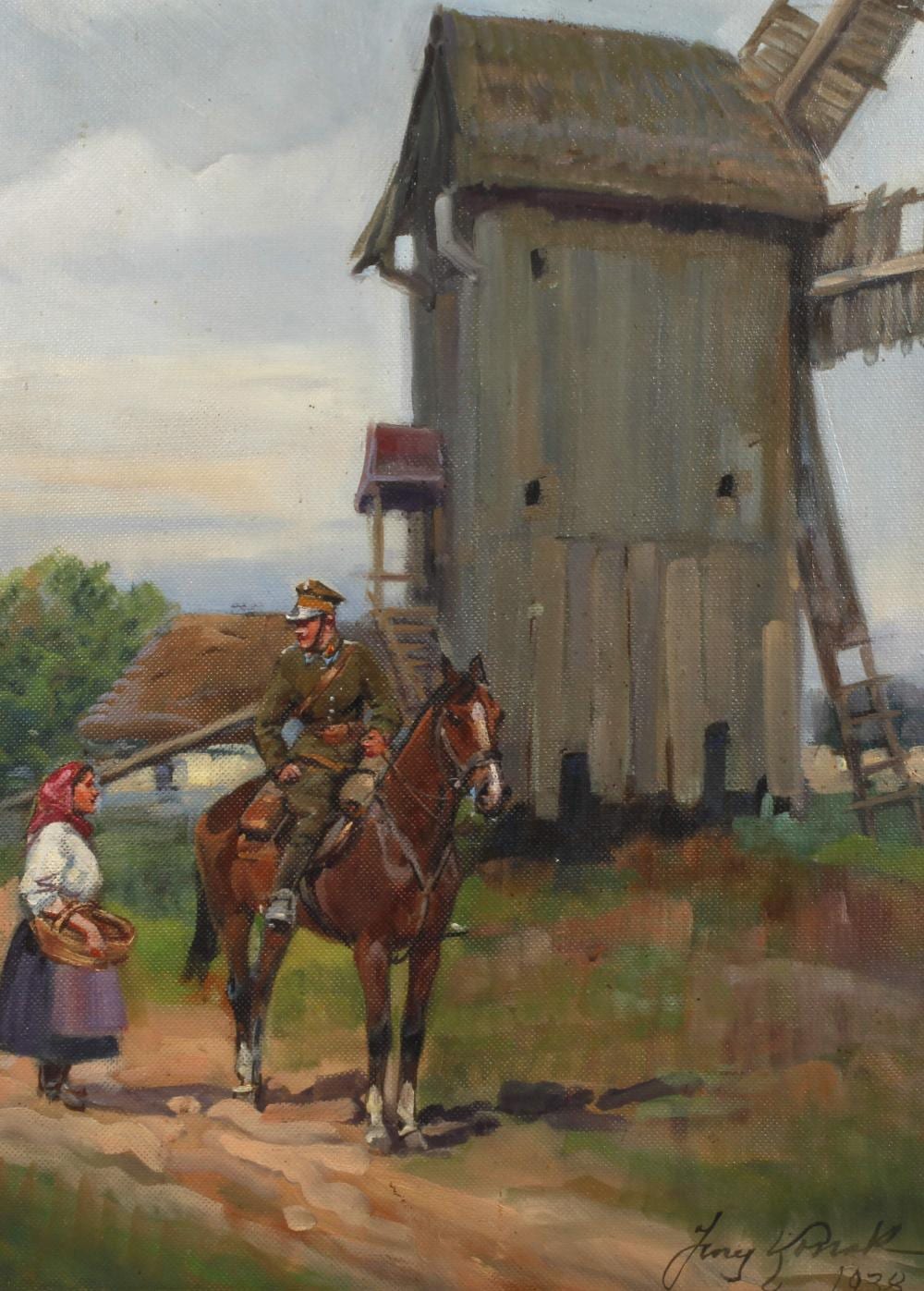 Jersy Kossak comparable auction result: jerzy kossak soldat mit b uerin vor m hle