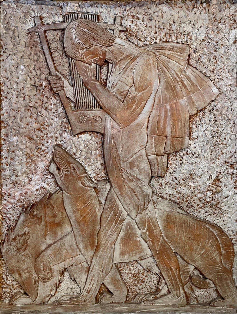 Oscar de Clerck comparable auction result: oscar de clerck 1892 1968 orfeo ca 1930 bas relief in wood colored patinated plaster signed in the lower right corner