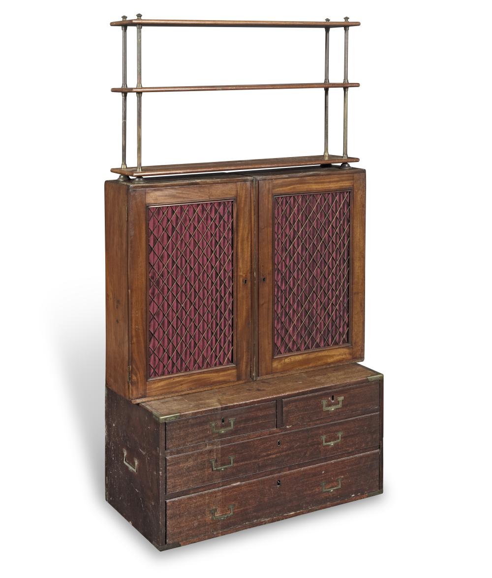 A harlequin group of three 19th century pieces of campaign furniture (3) sold by Bonhams, lot 433 — auction record photograph