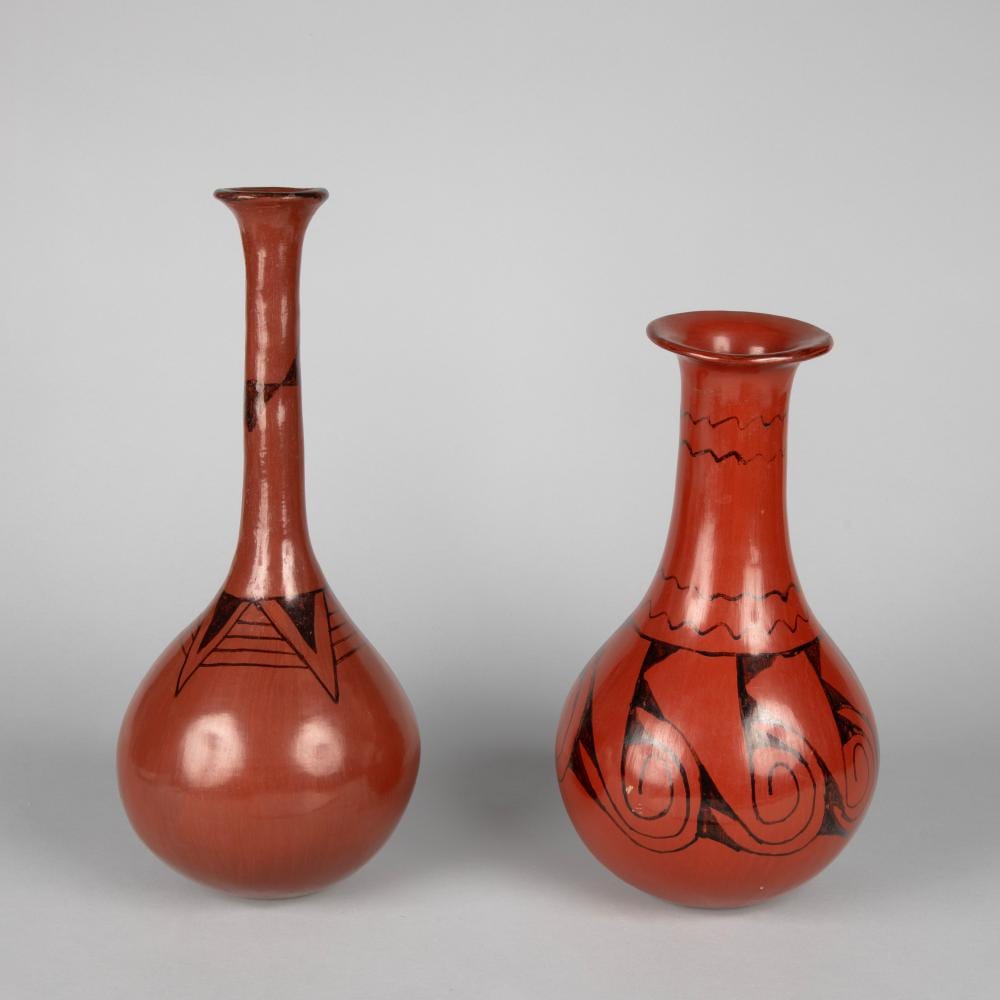 barbara johnson pair of longneck black on red vases ca 1960 · Santa Fe Art Auction · 2024-02-07 Barbara Johnson comparable auction result: barbara johnson pair of longneck black on red vases ca 1960