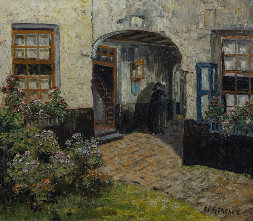 Franz VAN GENESEN comparable auction result: franz van genesen 1887 1945 oil on canvas floral courtyard signed