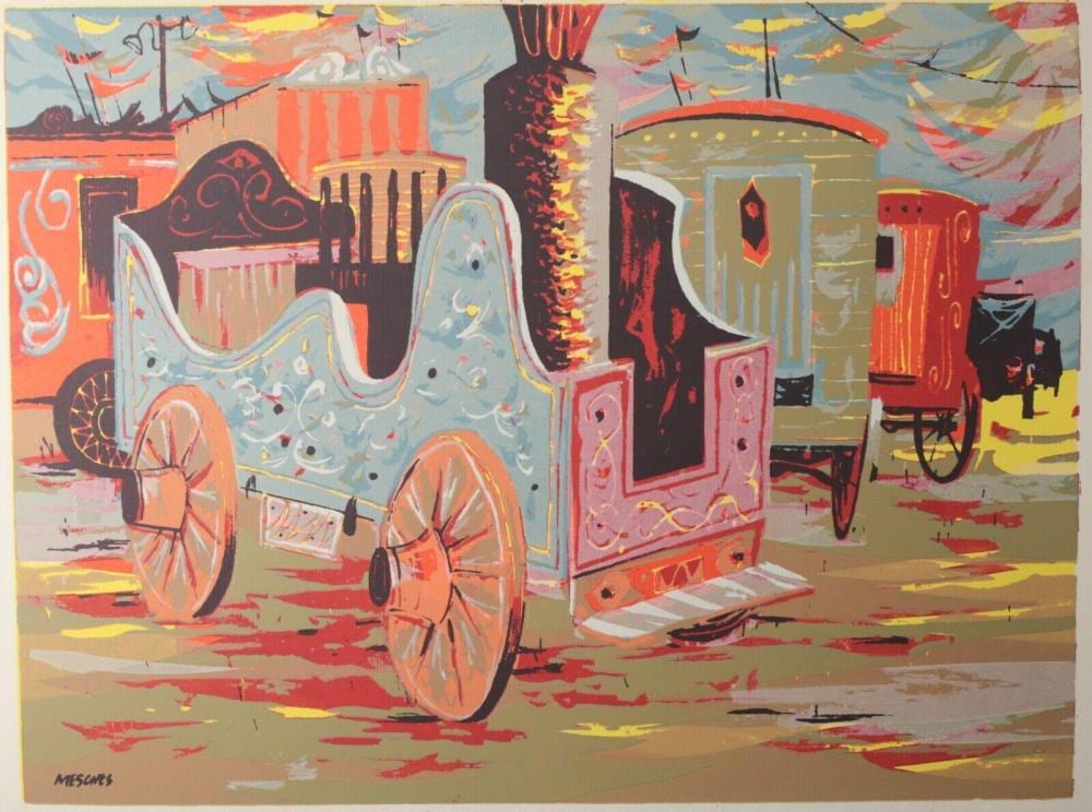Arnold Mesches comparable auction result: arnold mesches american 1923 2016 serigraph on paper titled caliope signed