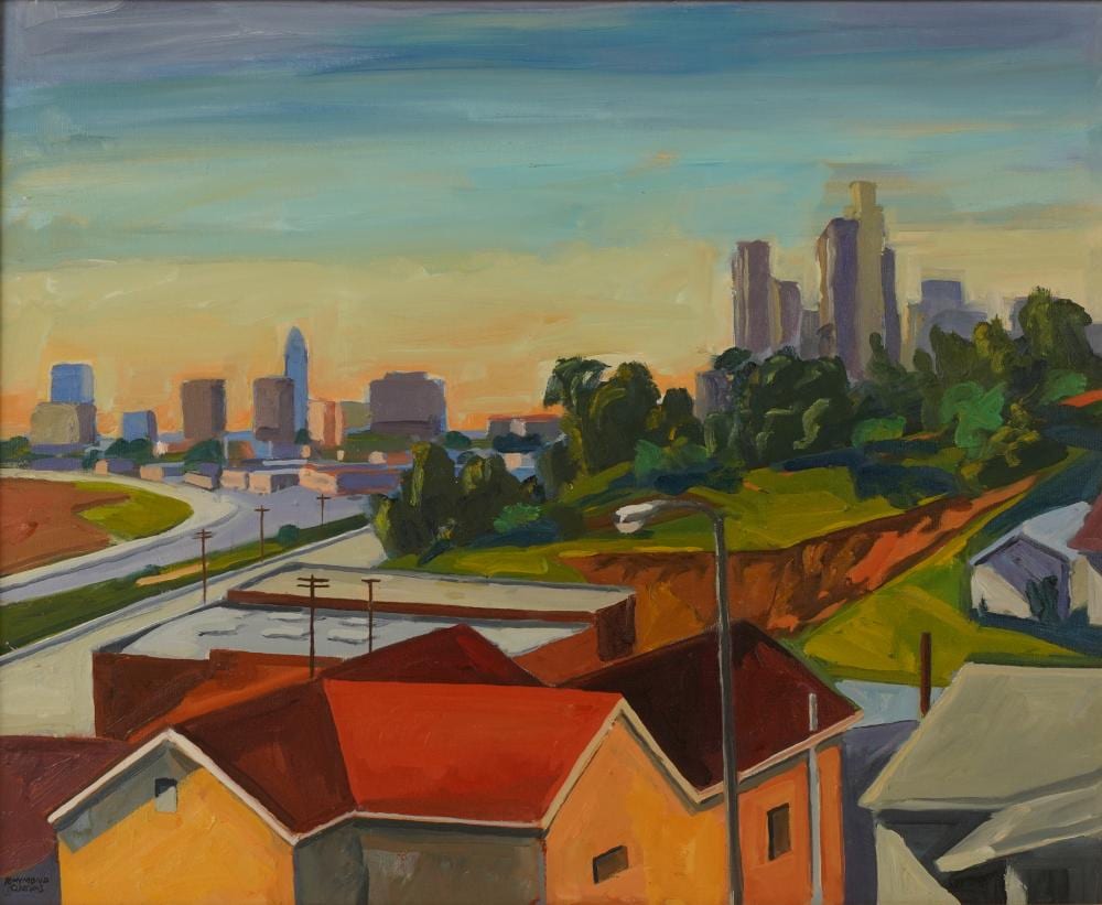 Raymond Cuevas comparable auction result: raymond cuevas b 1932 view over rooftops looking towards downtown los angeles