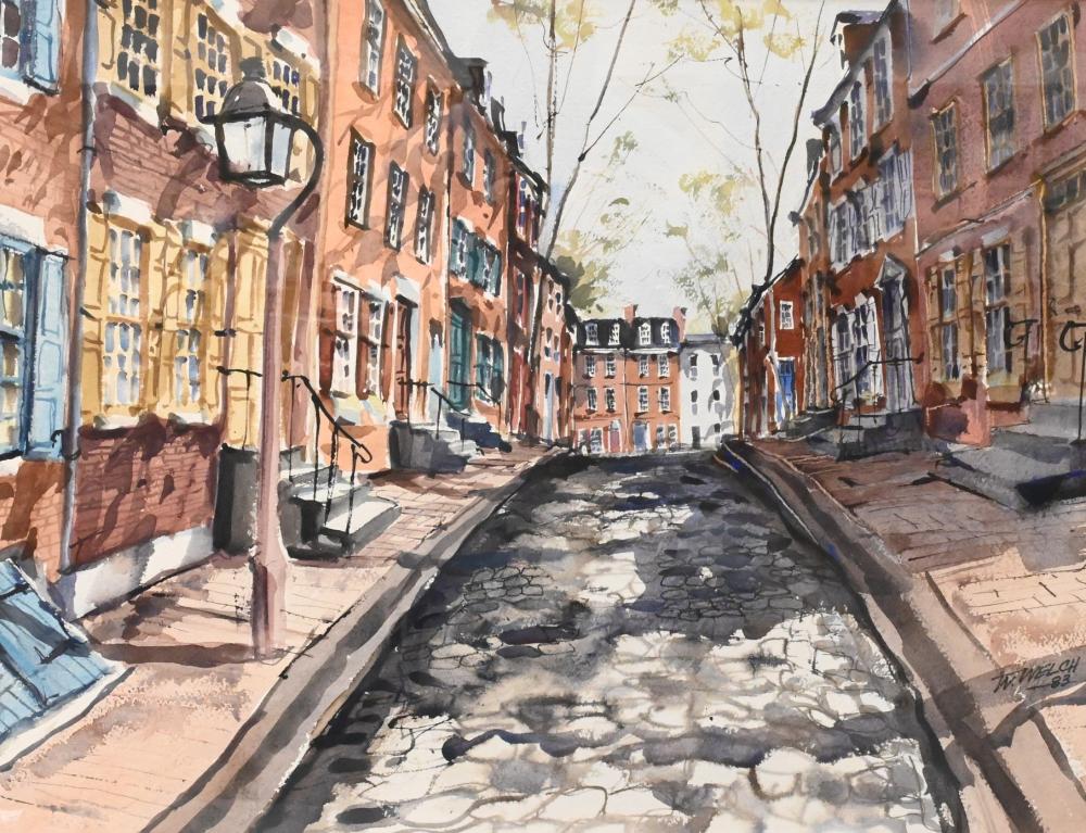 William Welch comparable auction result: william welch american 1947 2018 old city street watercolor signed lower right w welch 83 1983 21 x 28