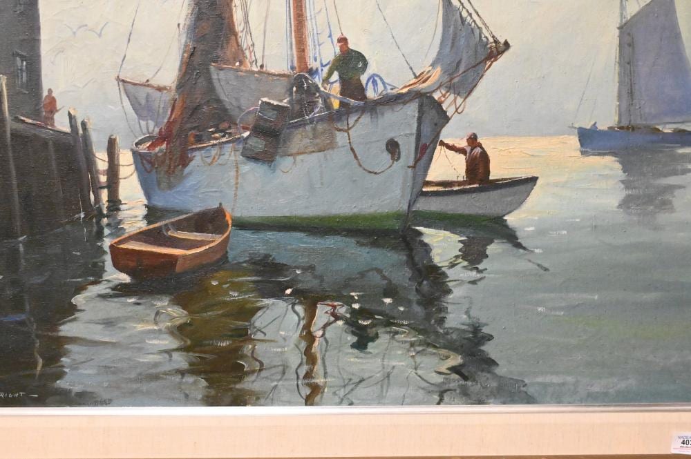 Hjalmar Amundsen comparable auction result: j j enwright c hjalmar amundsen american 1911 2001 cape cod oil on canvas newman galleries label on verso original price 450 24 x 36