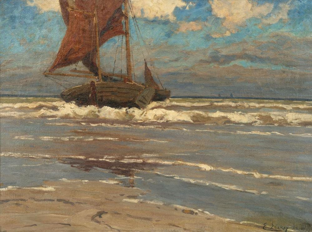 Eugen Dücker comparable auction result: eugen d cker sel estland 1841 d sseldorf 1916 homecoming of the fishermen