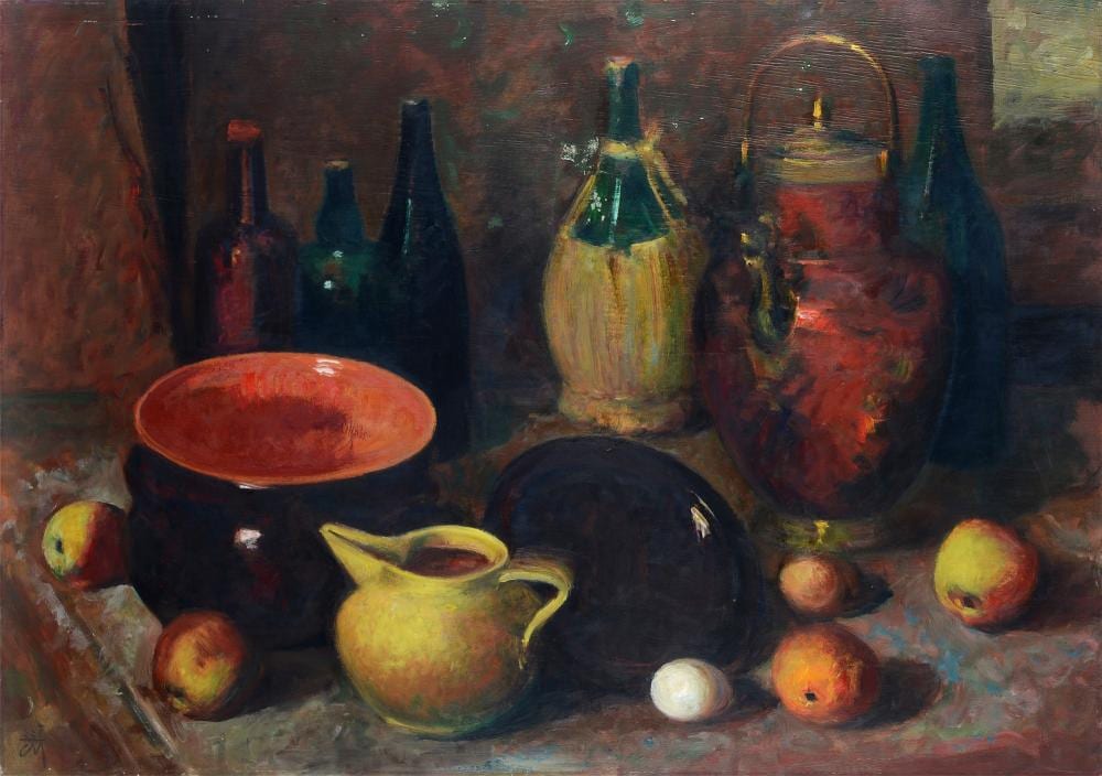 corrado michelozzi livorno 1883 1965 natura morta con bottiglie e frutta · Pananti Casa D'Aste SRL · 2024-02-16 Corrado Michelozzi comparable auction result: corrado michelozzi livorno 1883 1965 natura morta con bottiglie e frutta
