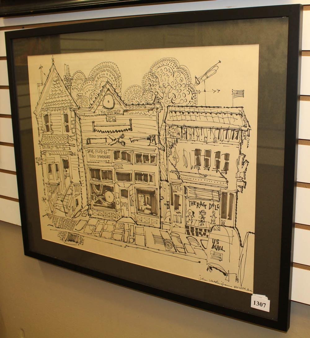 John Waddingham comparable auction result: john waddingham oregon ink on paper street scen