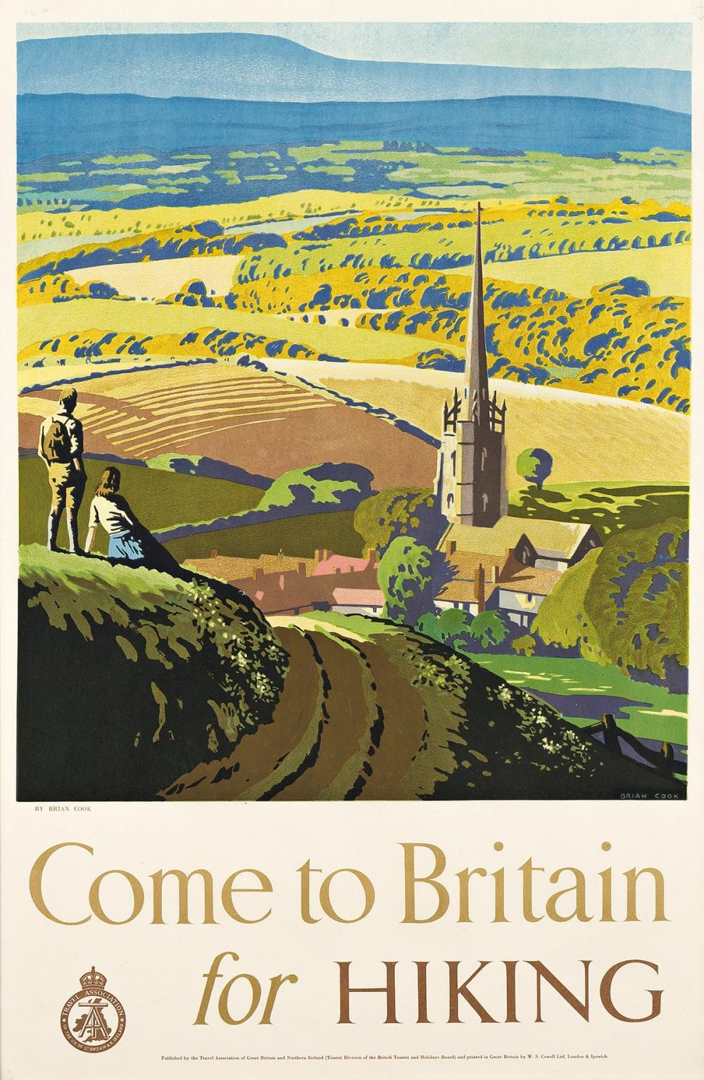 Brian Cook comparable auction result: brian cook 1910 1991 come to britain for hiking circa 1950 29 x20 inches 75 x51 cm w s cowell ltd london