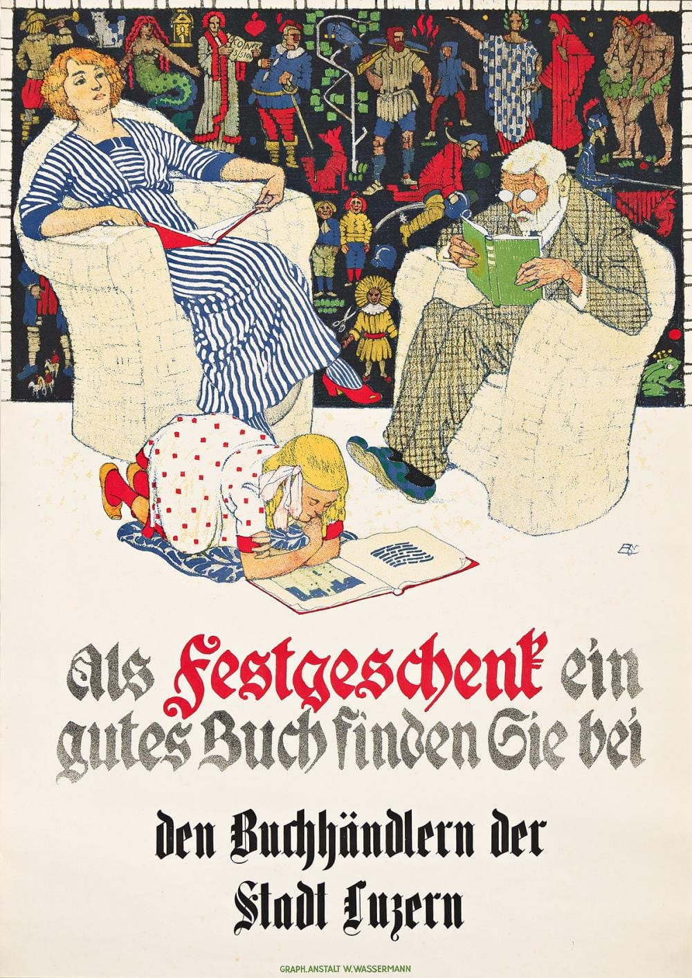 Burkhard Mangold comparable auction result: burkhard mangold 1873 1950 als festgeschenk ein gutes buch finden sie bei luzern 1917 39x27 inches 99x68 cm w wassermann b