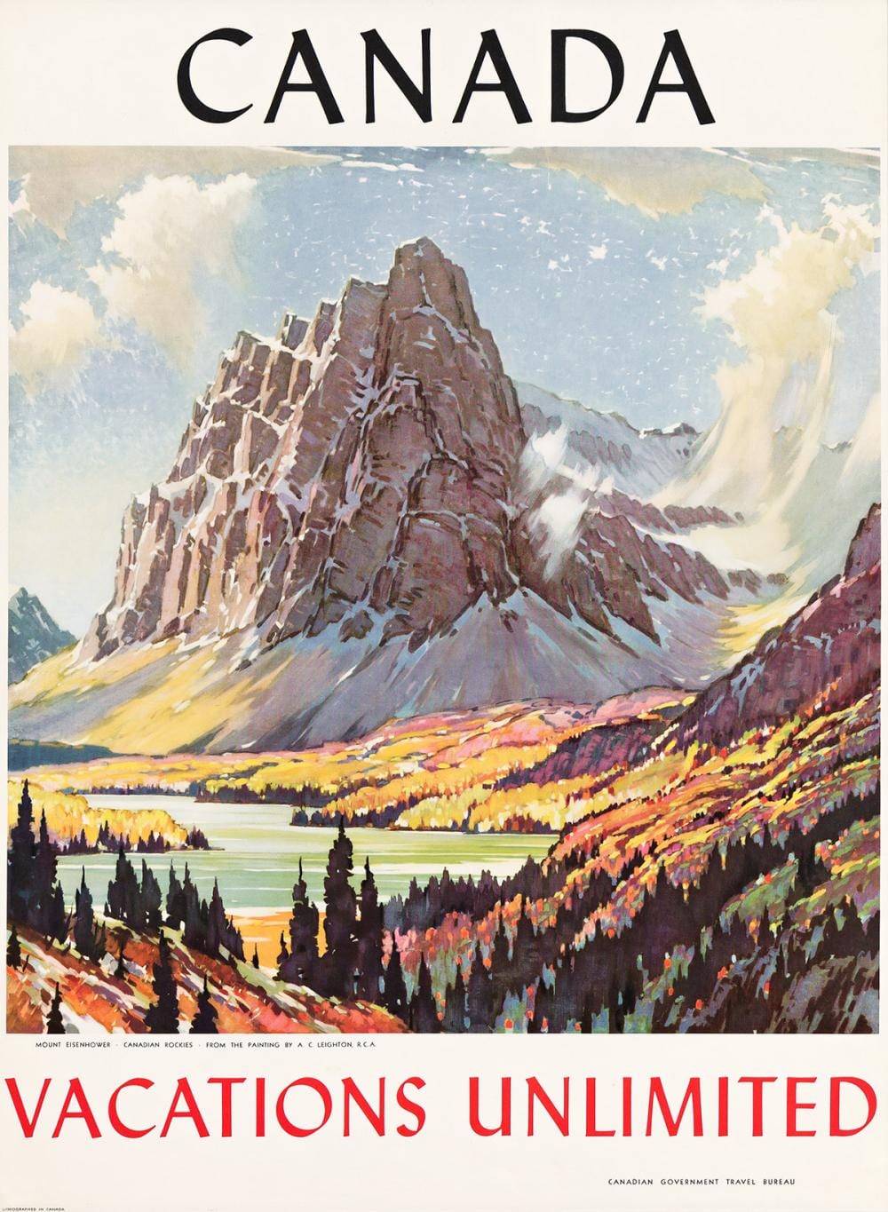 Alfred Crocker Leighton comparable auction result: alfred crocker leighton 1901 1965 canada vacations unlimited circa 1934 40x30 inches 101 x77 cm