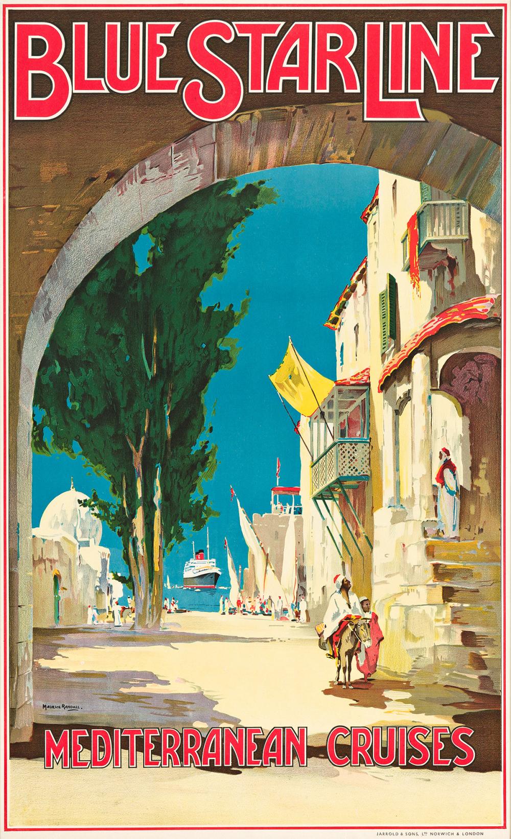 Maurice Randall comparable auction result: maurice randall 1865 1950 blue star line mediterranean cruises circa 1930 40x25 inches 101 x63 cm jarrold sons london