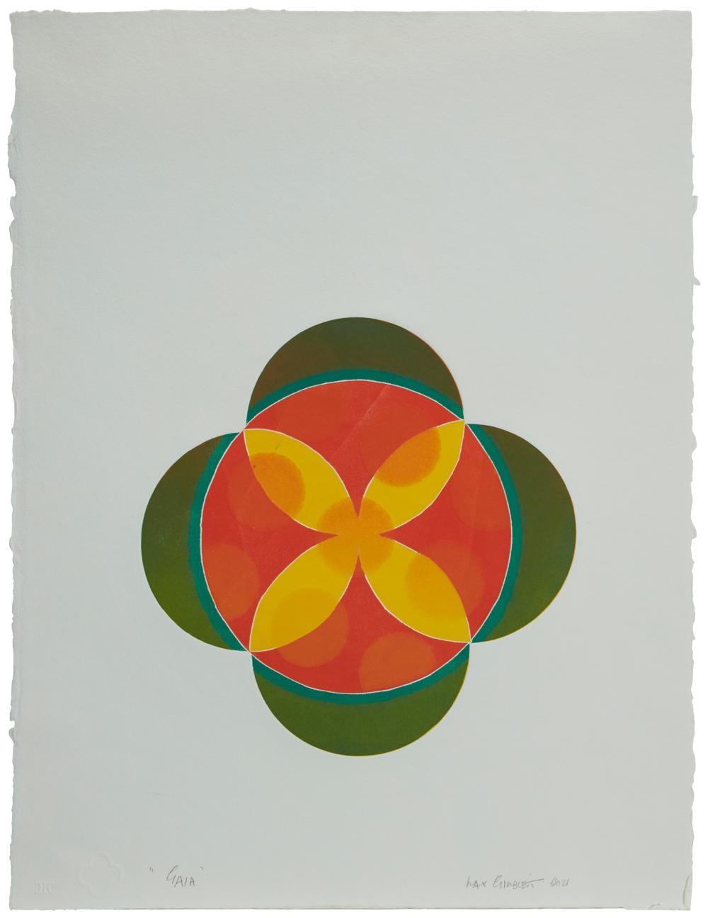 Max Gimblett comparable auction result: max gimblett b 1935 gaia 2021 screenprint in colors on wove paper image 12 h x 12 w sheet 24 25 h x 18 75 w