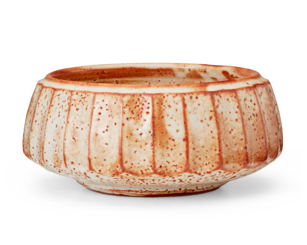 Warren MacKenzie (1924-2018), A faceted Shino glazed ceramic bowl, mid-20th century sold by John Moran Auctioneers, lot 127 — auction record photograph