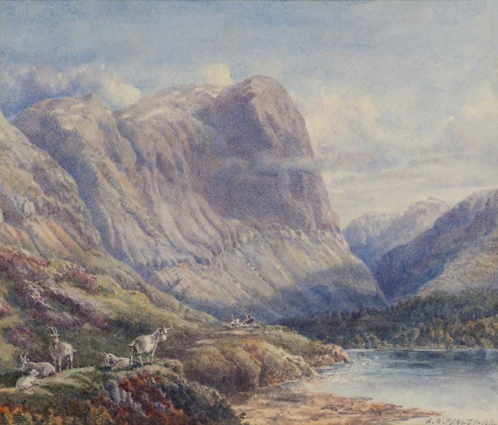 aaron edwin penley mountainous landscape with goats at the edge of a lake · Roseberys · 2024-02-27 Aaron Edwin Penley comparable auction result: aaron edwin penley mountainous landscape with goats at the edge of a lake