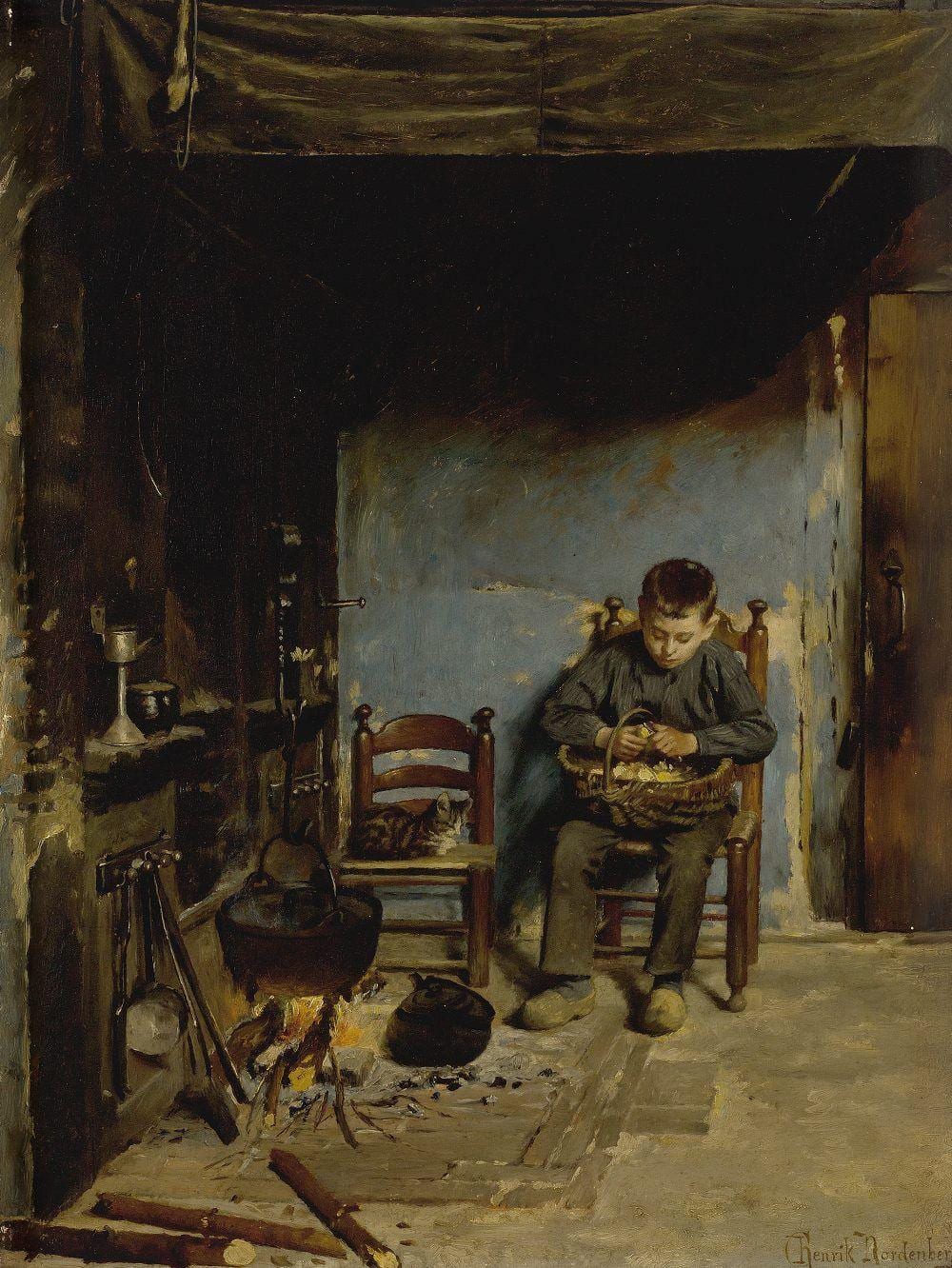 C. Henrik Nordenberg comparable auction result: carl henrik nordenberg interior scene with a boy peeling potatoes by a hearth
