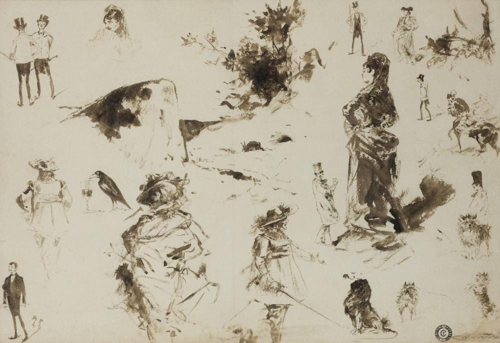 Théobald Chartran comparable auction result: th obald chartran figure studies including a lady with a fan a man in cavalier s costume and a terrier