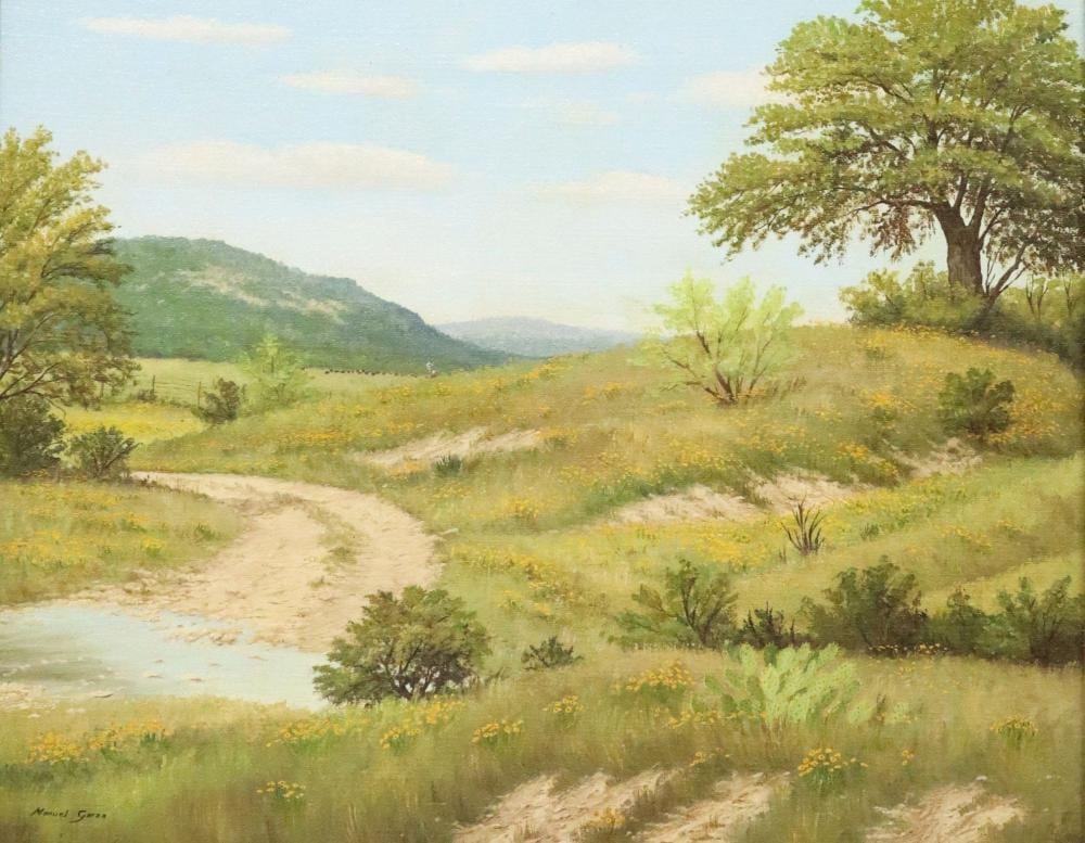 Manuel Garza comparable auction result: manuel garza b 1940 painting hill country landscape