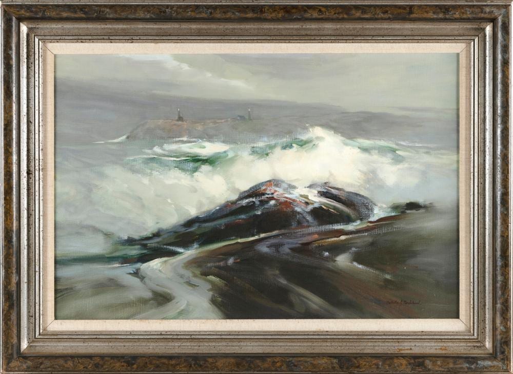Nathalie Johnson Nordstrand comparable auction result: nathalie johnson nordstrand massachusetts 1932 storm over cape ann oil on canvas 20 x 30 framed 27 x 38