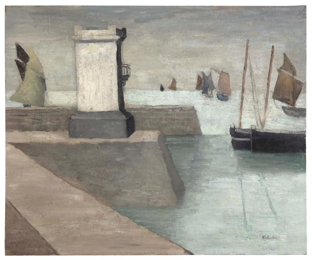 Alice Halicka comparable auction result: alice halicka poland france 1894 95 1975 harbor scene oil on board 19 x 23 5 unframed