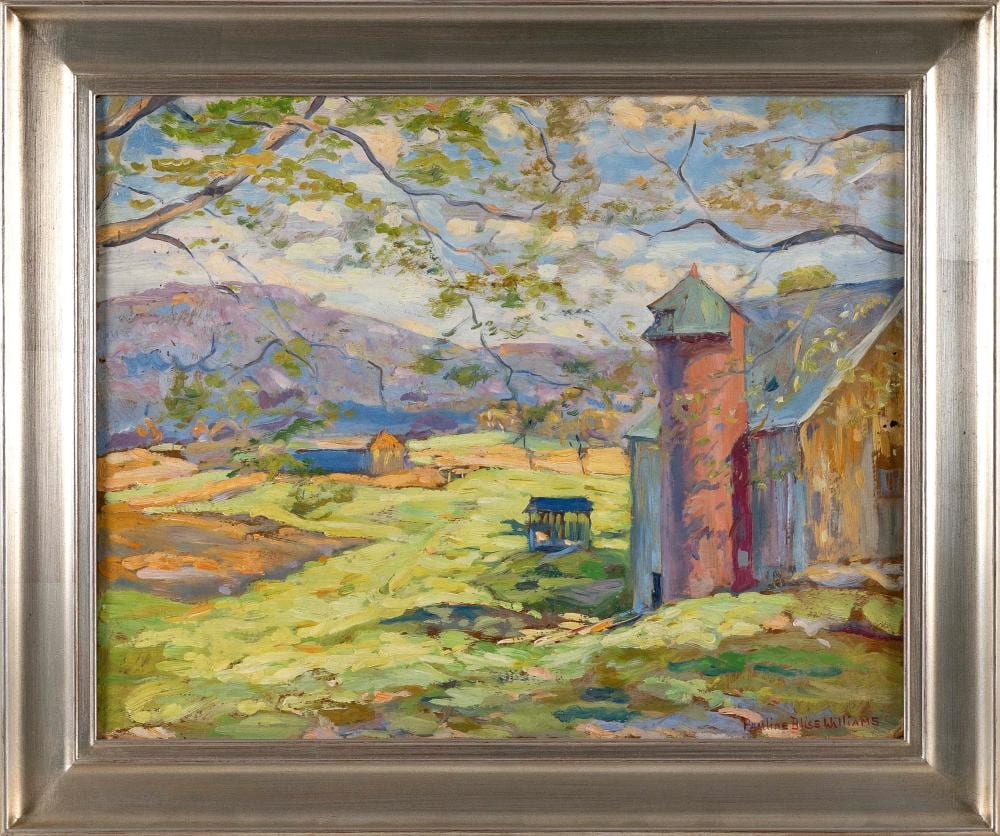 pauline bliss croft williams massachusetts florida 1888 1968 farm landscape oil on board 16 x 20 framed 20 25 x 24 25 · Eldred's · 2024-03-13 Pauline Bliss Williams comparable auction result: pauline bliss croft williams massachusetts florida 1888 1968 farm landscape oil on board 16 x 20 framed 20 25 x 24 25