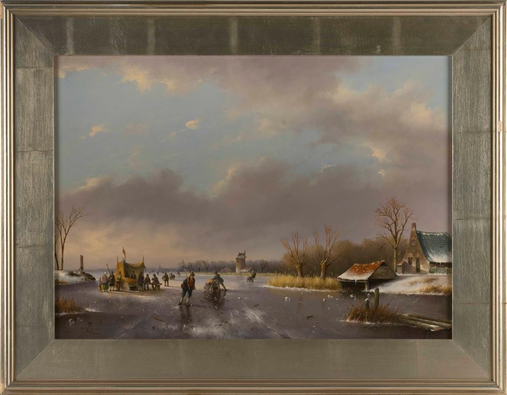 fred arends the netherlands 1949 dutch winter scene with skaters oil on panel 19 25 x 27 5 framed 26 5 x 34 5 · Eldred's · 2024-03-21 Fred Arends comparable auction result: fred arends the netherlands 1949 dutch winter scene with skaters oil on panel 19 25 x 27 5 framed 26 5 x 34 5