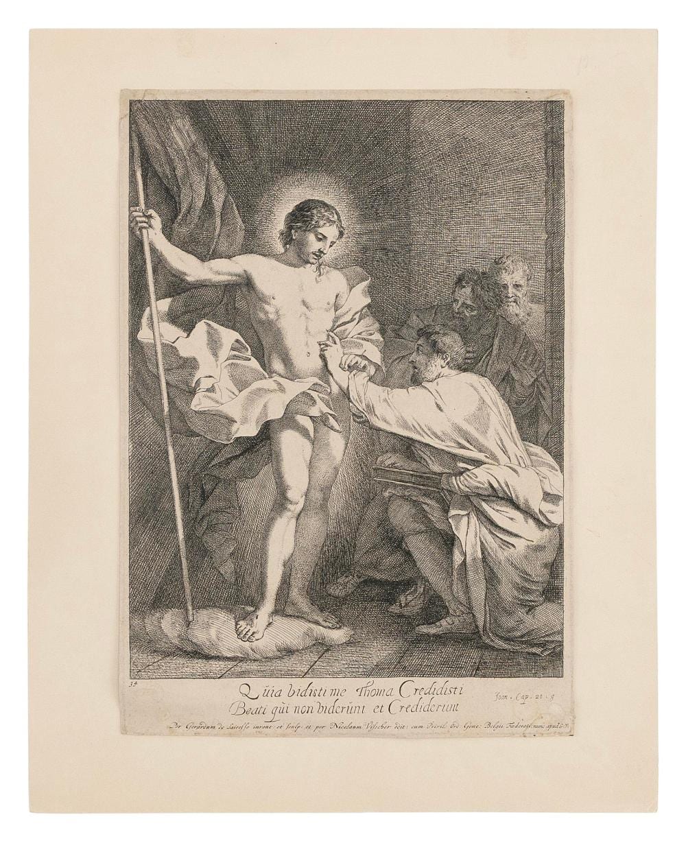 Gerard de Lairesse comparable auction result: gerard de lairesse holland belgium 1641 1711 quia vidisti me thoma credisti circa 1680 etching 13 x 9 matted 20 x 16