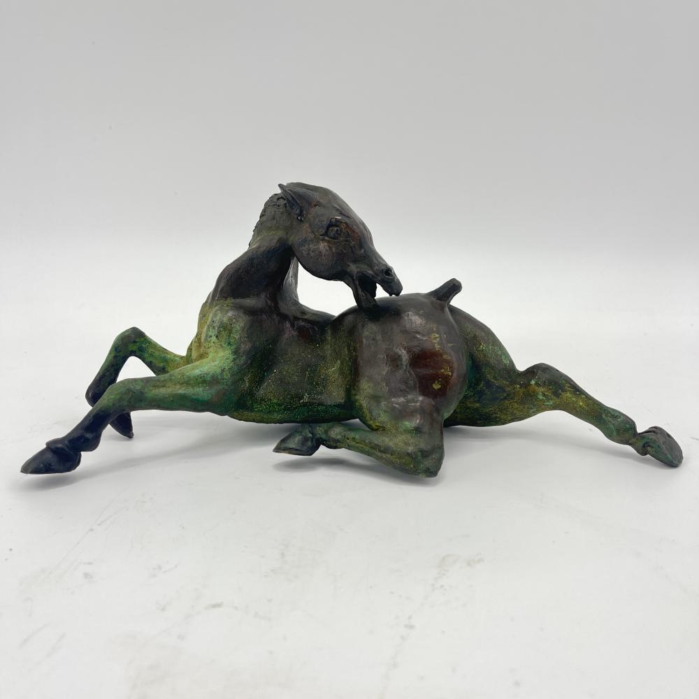 Daniel Monic comparable auction result: daniel monic 1948 2015 cheval stylis bronze patine verte et noir ht 14 cm longueur 26 cm