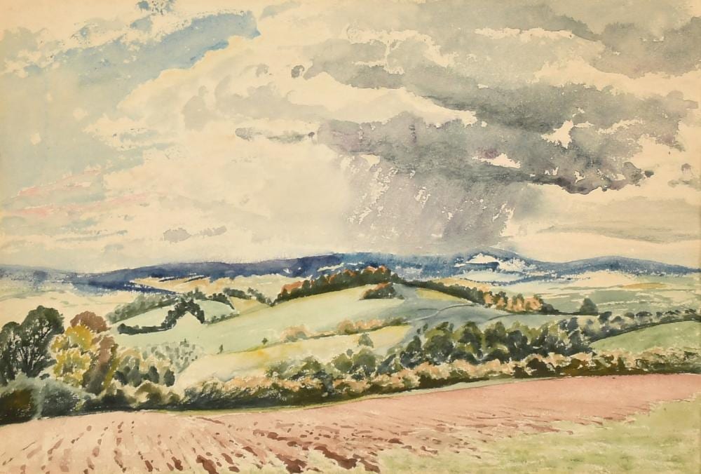 Guy Malet comparable auction result: guy malet 1900 1973 crowboro sussex 1952 a sweeping downs view watercolour 9 25 x 13 75 23 5 x 35