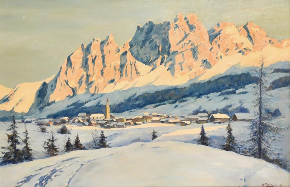 Albert Meindl comparable auction result: albert meindl 1891 1967 austrian an alpine town at dusk oil on canvas laid down signed and dated 53 24