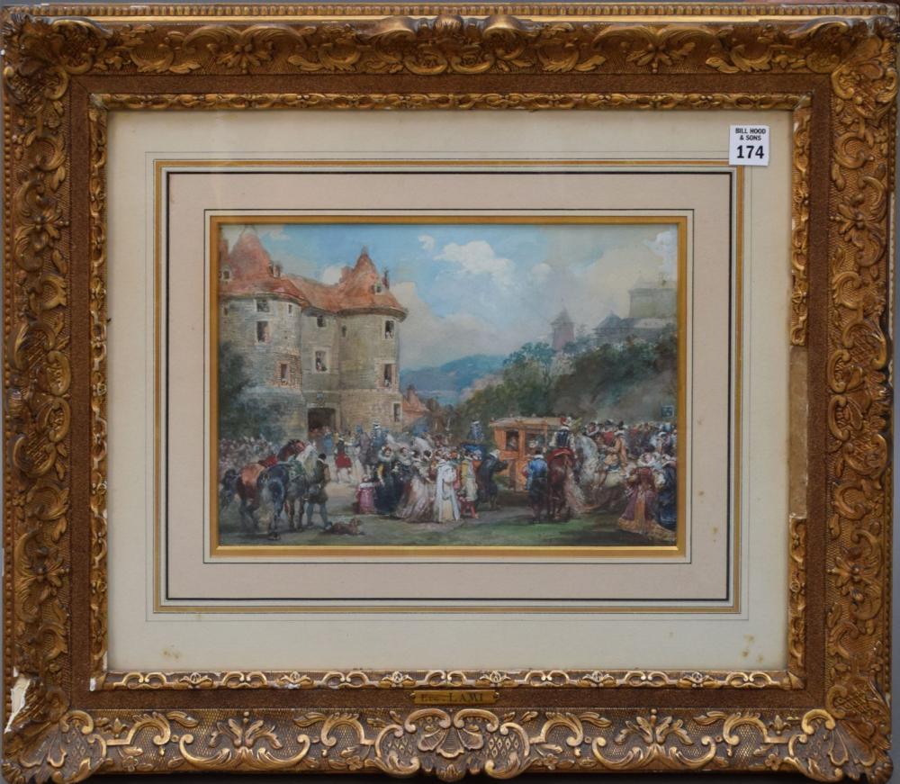 Eugène Louis Lami comparable auction result: eug ne louis lami french 1800 1890 french royalty castle scene 1878 antique watercolor sight size 8 x 12 inches framed 20 x 23 inches