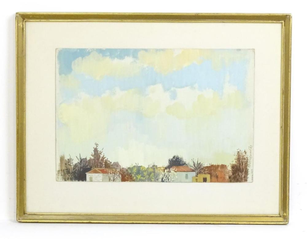 Aginor Asteriadis comparable auction result: agenor asteriadis 20th century greek school gouache cloudy sky over a l