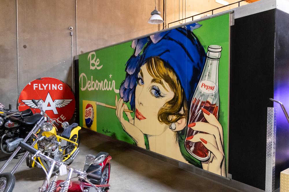 Vintage Pepsi-Cola "Be Debonair" Advertisement Billboard by Roy Besser (20th Century) sold by Abell Auction, lot 201 — auction record photograph