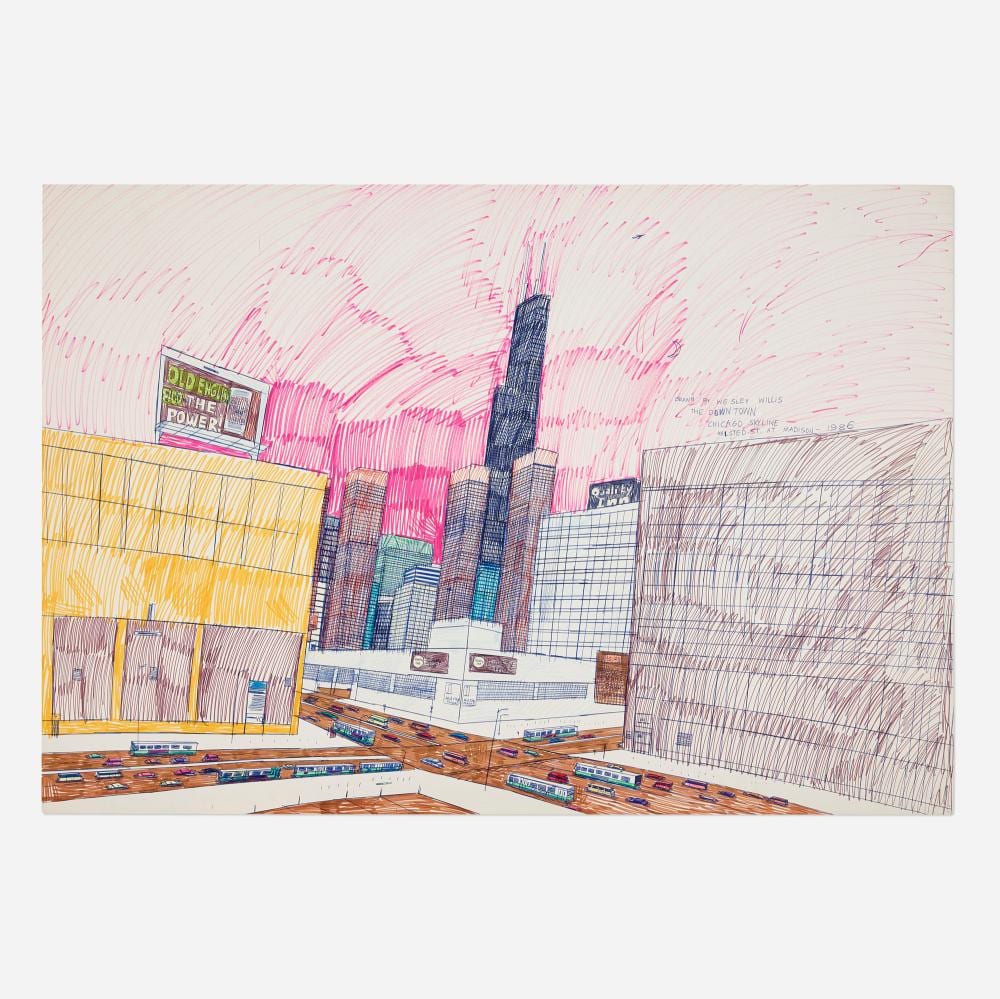 Wesley Willis comparable auction result: wesley willis the downtown chicago skyline halsted st at madison