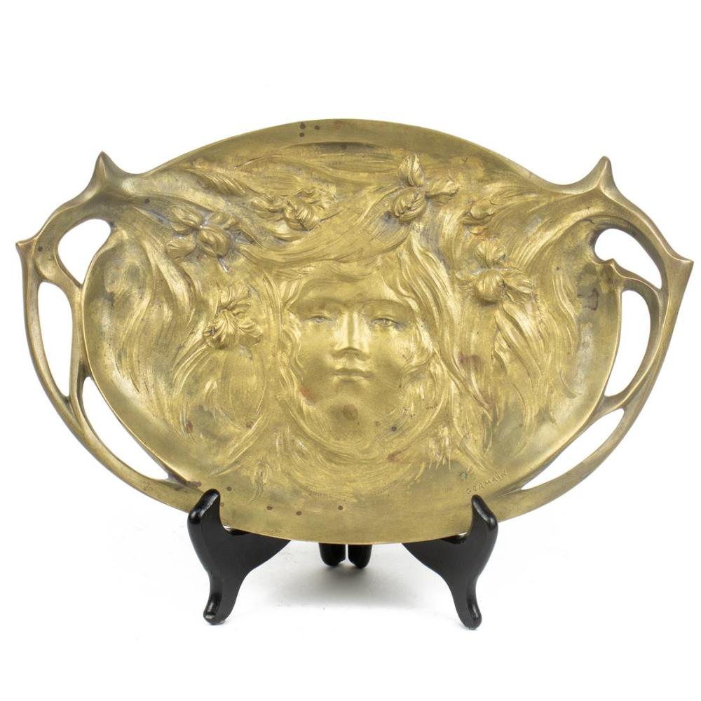Jean-Baptiste Germain comparable auction result: an art nouveau gilt bronze figural tray after jean baptiste germain