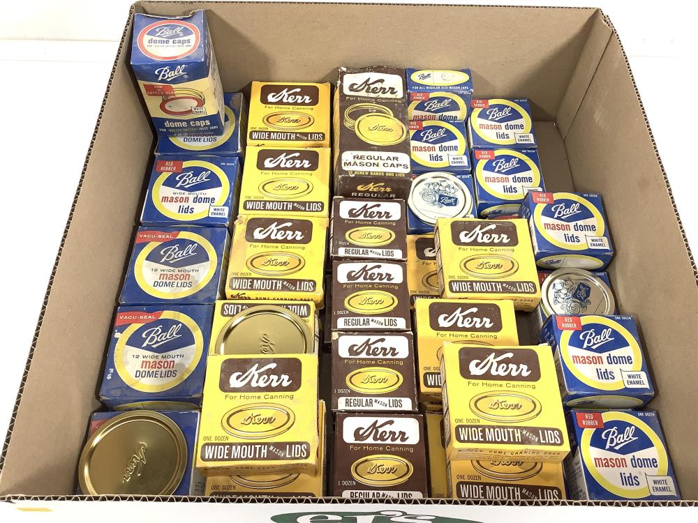 (40+) Boxes Canning/ Mason Jar Lids, Ball, Kerr sold by EJ'S Auction & Appraisal, lot 3136 — auction record photograph