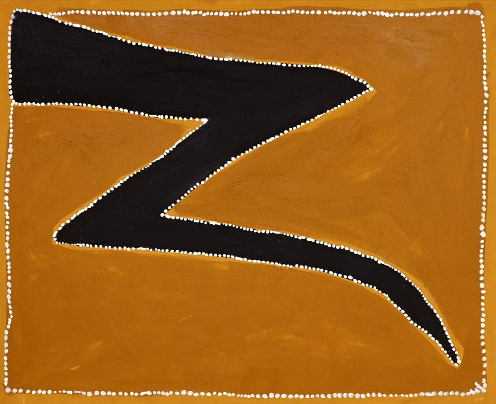 Rover Thomas Joolama comparable auction result: rover thomas joolama cyclone tracy lightening bolt 1995