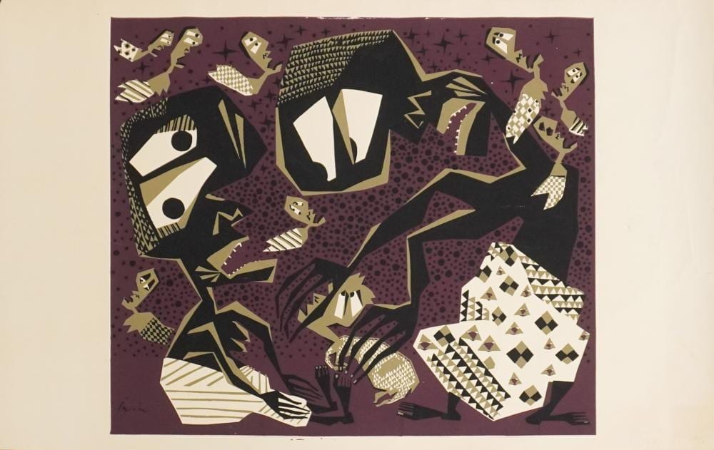 Susanne Wenger comparable auction result: susanne wenger adunni olorisha austrian nigerian 1915 2009 untitled screenprint from the iwin series as is unframed sheet 22 1 2 x 35 in 57 2 x 88 9 cm