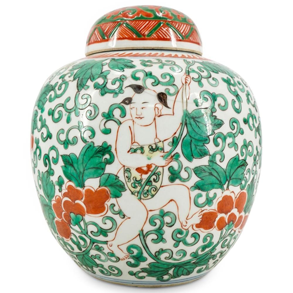 Antique Chinese Porcelain Famille Verte Jar sold by Akiba Galleries, lot 170 — auction record photograph